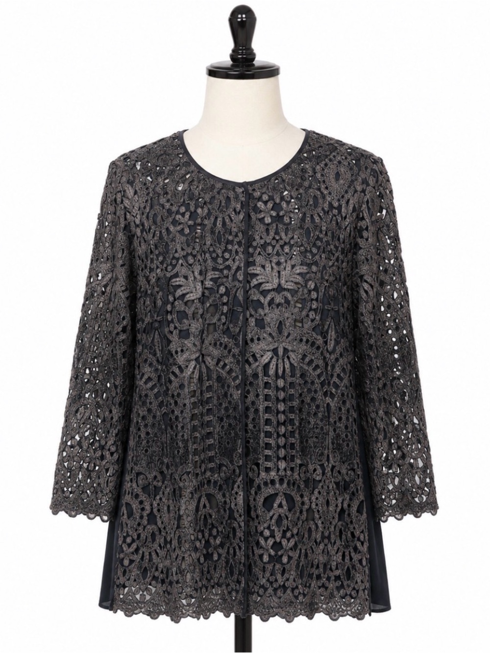 Picadilly Canada Size M Laser Cut Design Charcoal Gray Long Sleeve Blazer Jacket
